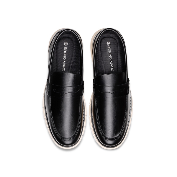 Men's Slip-On PU Leather Penny Loafers - BLACK - 4
